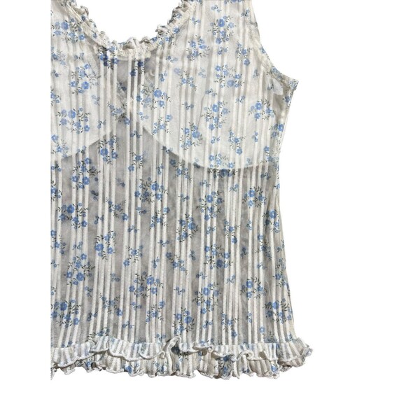 Frankee & Skylarr Cottagecore Floral Ruffle Trim Sheer Cami Top White Blue Sz L - Picture 10 of 10
